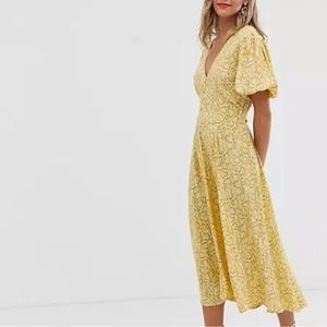 Faithfull the brand yellow snake skin midi dress